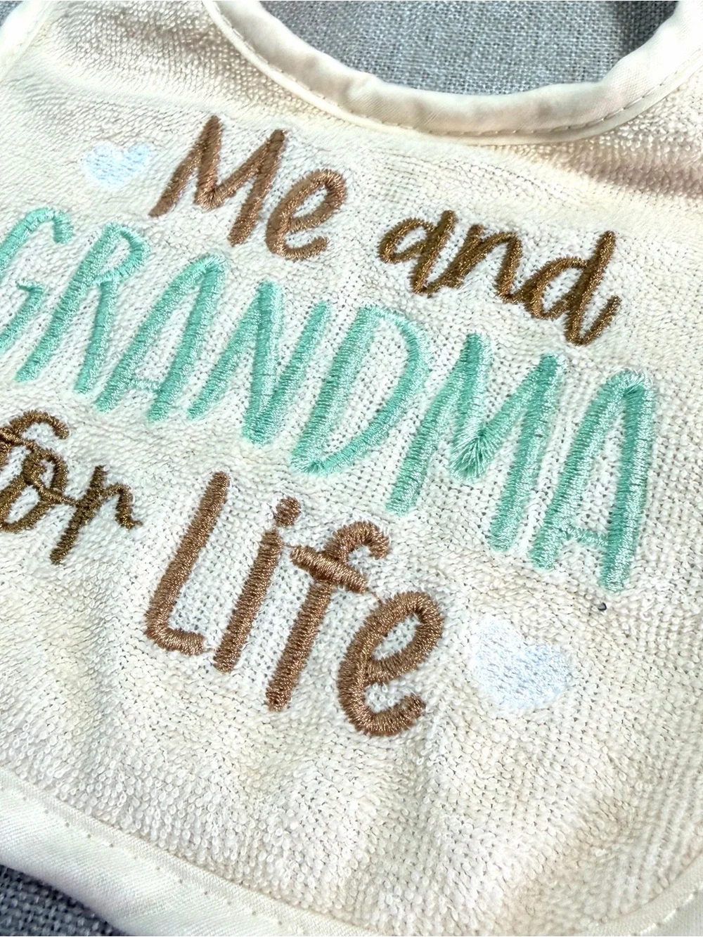 Grandma Embroidered Baby Bib Set in Cream and White